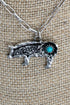 Turquoise Barnyard Blossom Pig Silvertone Necklace