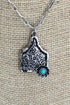 Turquoise Barnyard Blossom Cattle Tag Silvertone Necklace