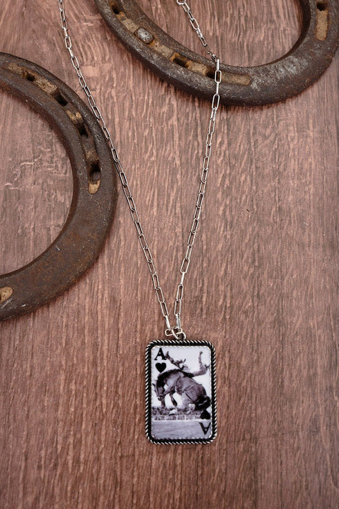 Arena Bronco Ace Silvertone Necklace