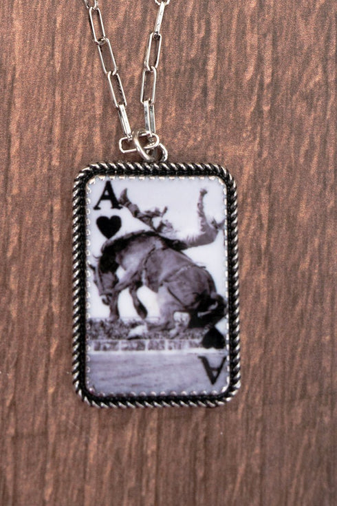 Arena Bronco Ace Silvertone Necklace