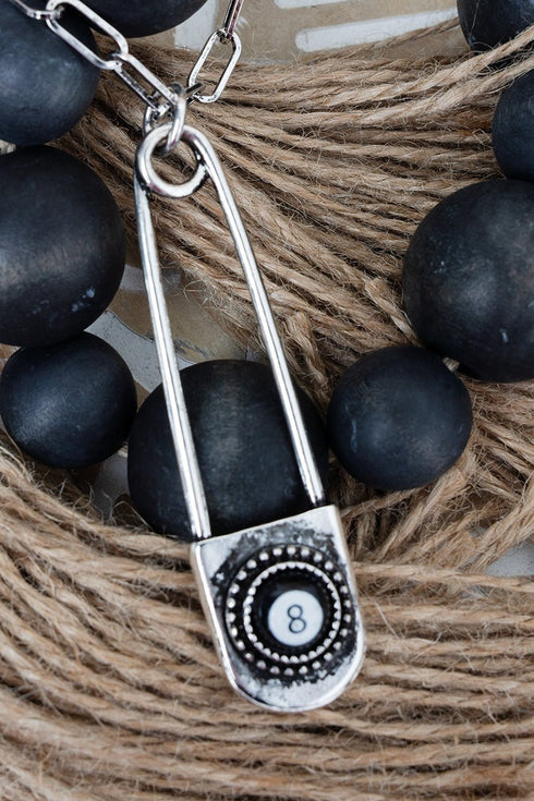 8 Ball Pin Drop Silvertone Necklace