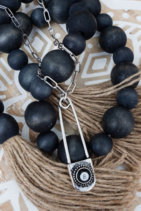 8 Ball Pin Drop Silvertone Necklace