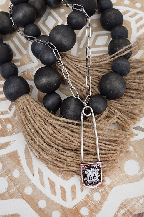 Route 66 Pin Drop Silvertone Necklace