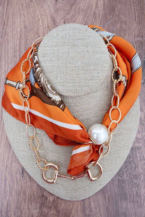 Polo Society Orange & Goldtone Double Scarf Necklace Set