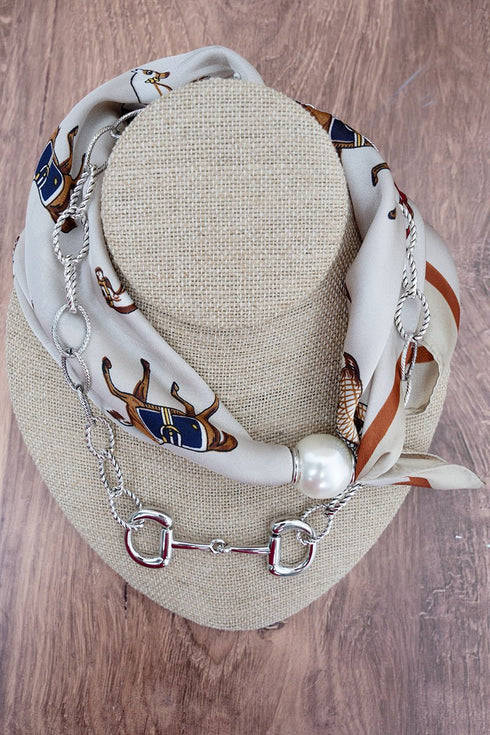 Saddle Society Taupe & Silvertone Double Scarf Necklace Set