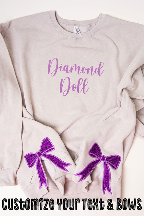 Sandstone You Design It Embroidered Side Bows Unisex NuBlend Crew Sweatshirt *Customize Your Text and Bows
