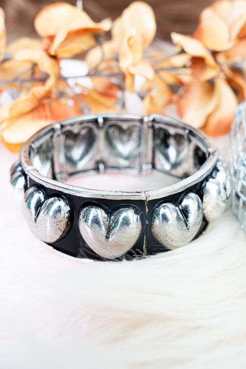 Harlow Heart Silvertone Stretch Bracelet