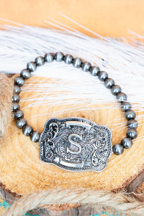 Branded Buckle 'S' Silver Pearl Bracelet