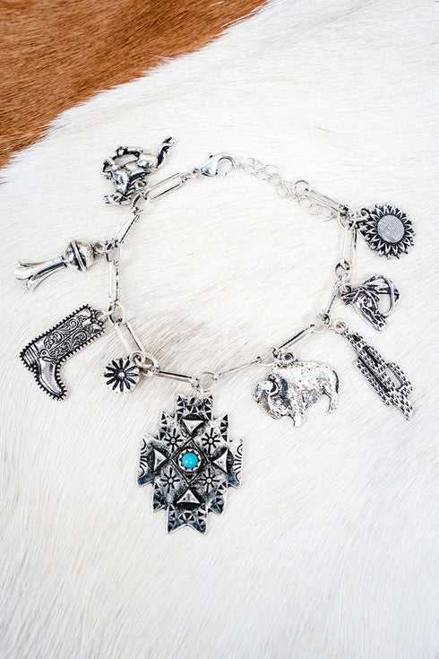 Rio Rancho Turquoise & Silvertone Charm Bracelet