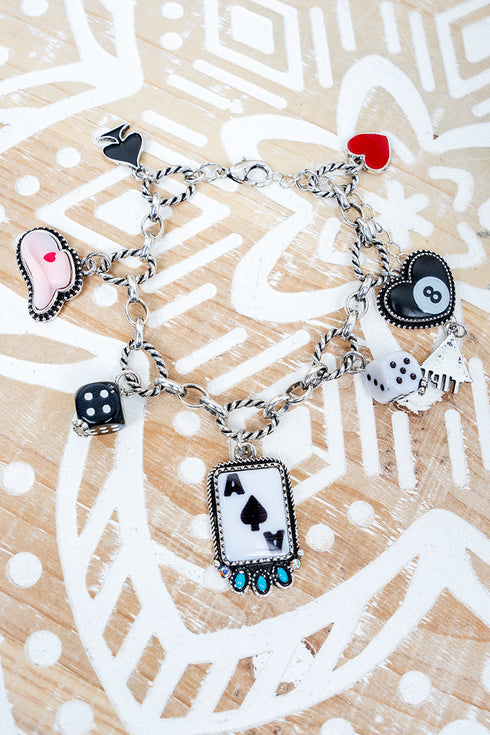 High Roller Silvertone Charm Bracelet