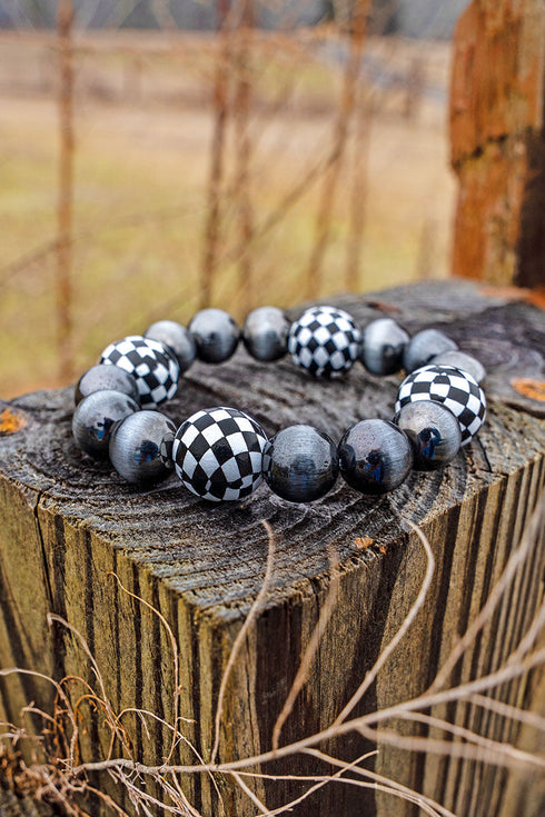 Shadow Check Pearl Beaded Bracelet