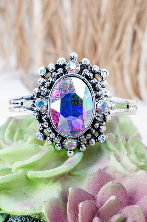 Iridescent Cowgirl Starlight Silvertone Cuff Bracelet