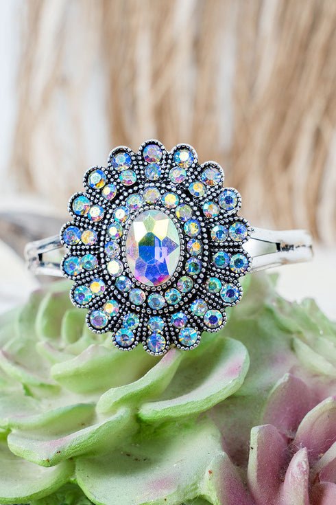 Iridescent Spurs & Sparkle Silvertone Cuff Bracelet