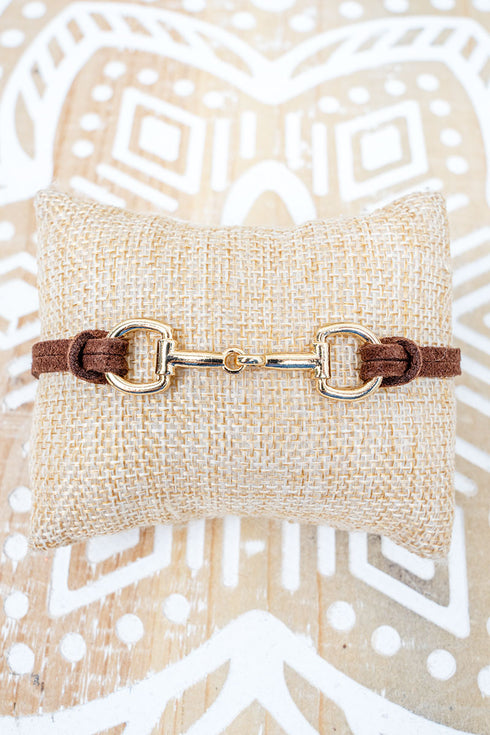 Goldtone Arena Steel Brown Cord Bracelet