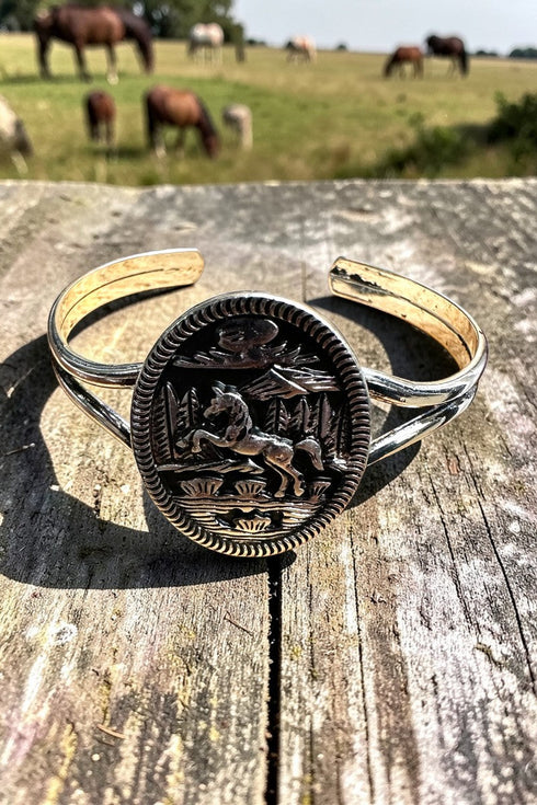 Montana Mustang Silvertone Cuff Bracelet