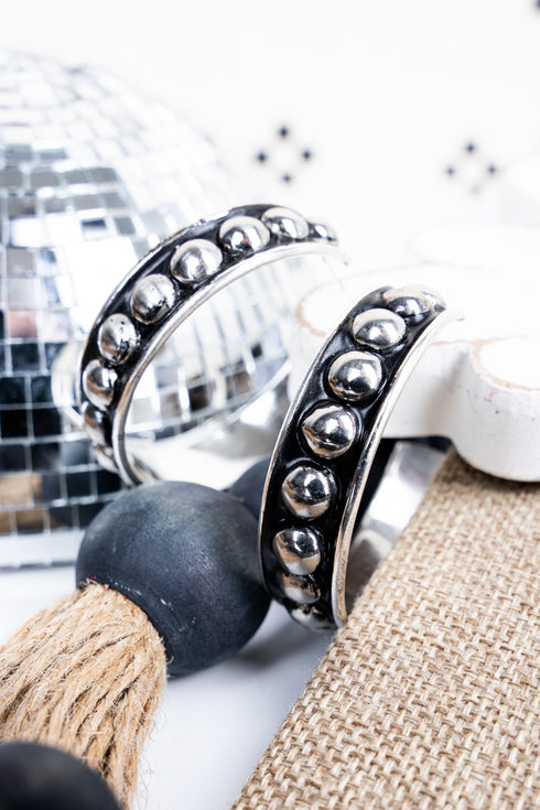 Ellie Silvertone Studded Hoop Earrings