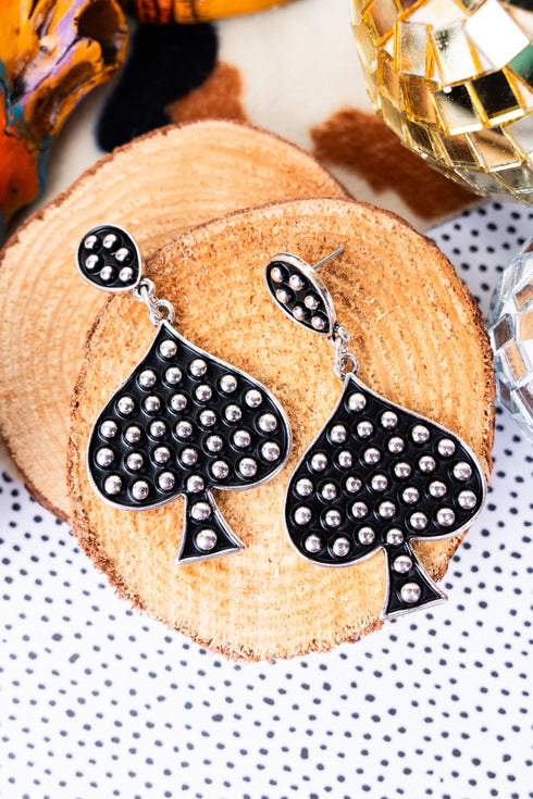 Ramblewood Studded Spade Silvertone Earrings