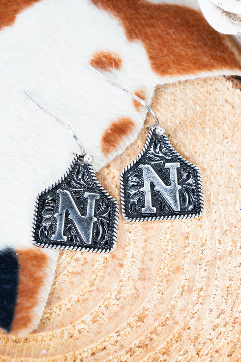 Cattle Tag 'N' Silvertone Earrings