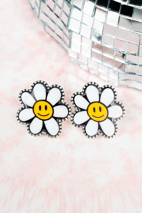 Happy Flower Silvertone Earrings