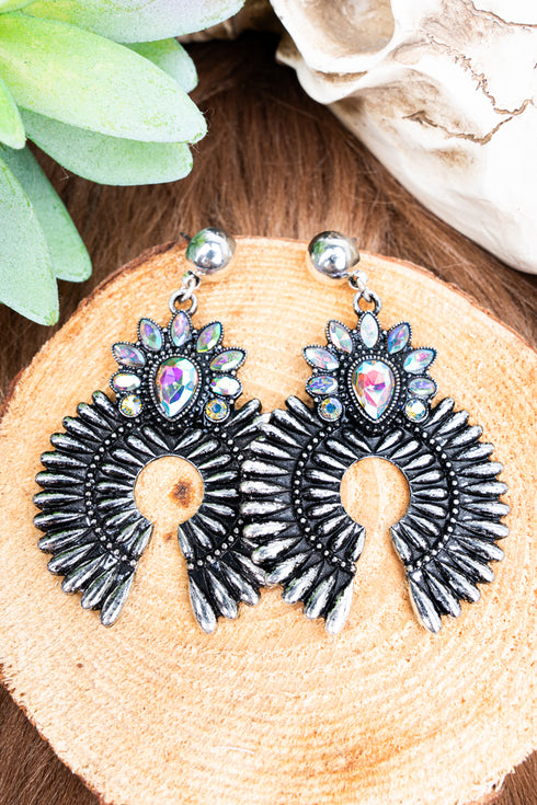 Arabella Silvertone Iridescent Crystal Concho Earrings