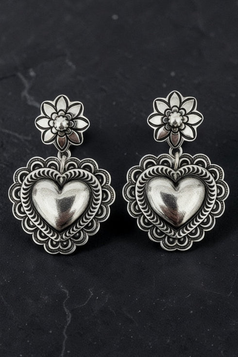 Cheyenne Heart Silvertone Earrings