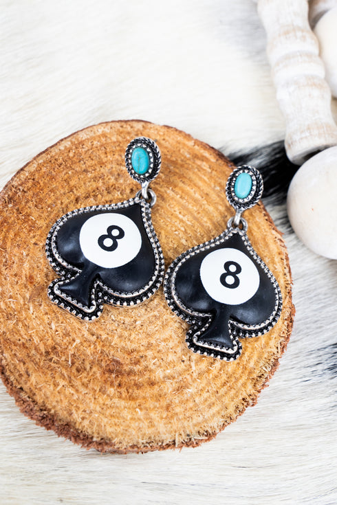 The 8 Ball Of Spades Turquoise & Silvertone Earrings