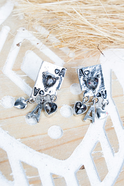 The Winning Heart Smoke Crystal and Silvertone Earrings