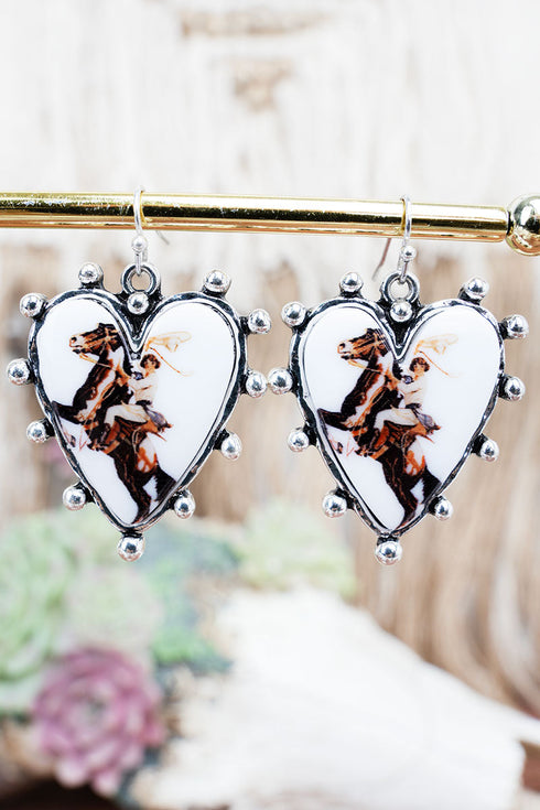 Rider's Heart Silvertone Studded Earrings