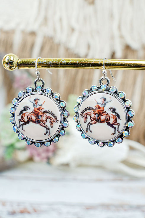 Iridescent Range Rider Silvertone Earrings