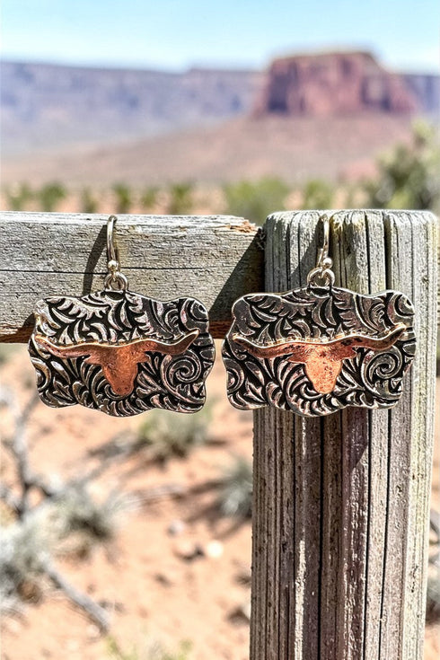 Two-Tone Lone Prairie Steer Earrings
