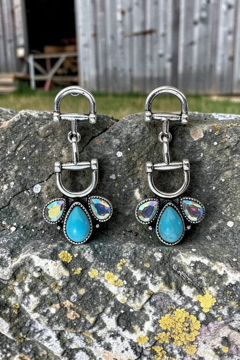 Turquoise & Iridescent Tack Luxe Silvertone Earrings