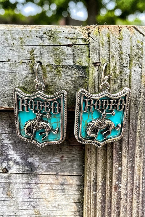 Turquoise Rodeo Run Silvertone Earrings