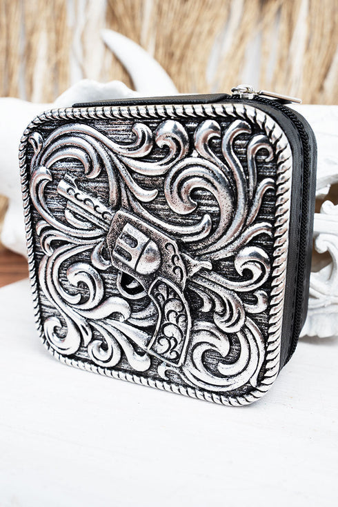 Metal Six-Shooter Black Small Travel Jewelry Box