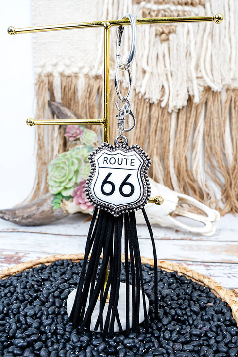 Retro Mile Marker Black Tassel Keychain
