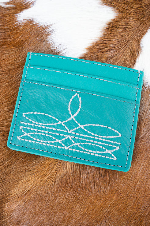 Broadway Boot Stitch Turquoise Card Wallet
