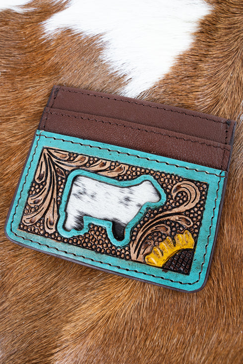 Brown Holstein Hollow Cowhide Tooled Card Wallet