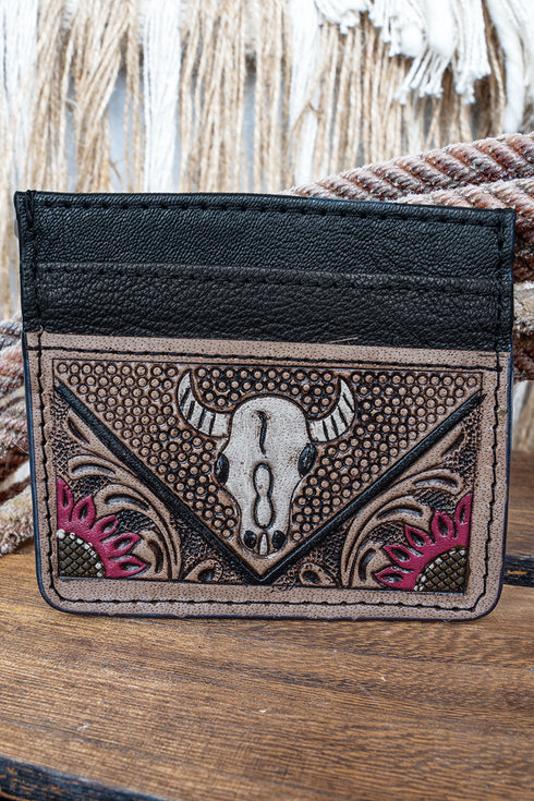 Brown Sunthorn Steer Tooled Card Wallet