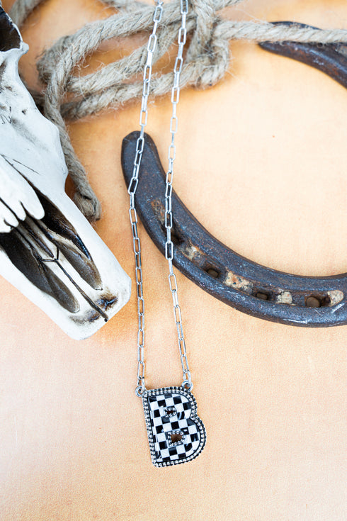 Black & White Checkered 'B' Silvertone Necklace