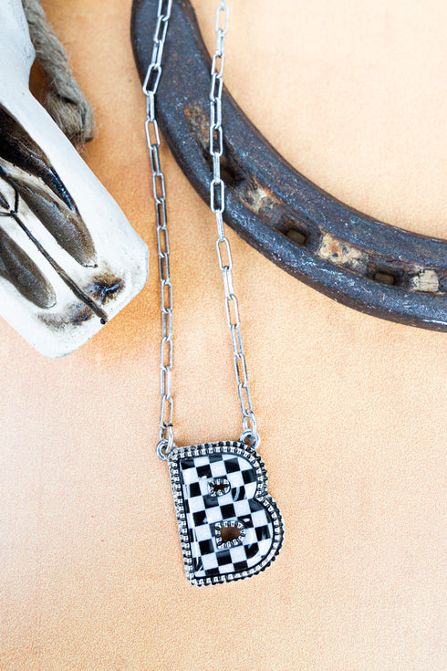 Black & White Checkered 'B' Silvertone Necklace