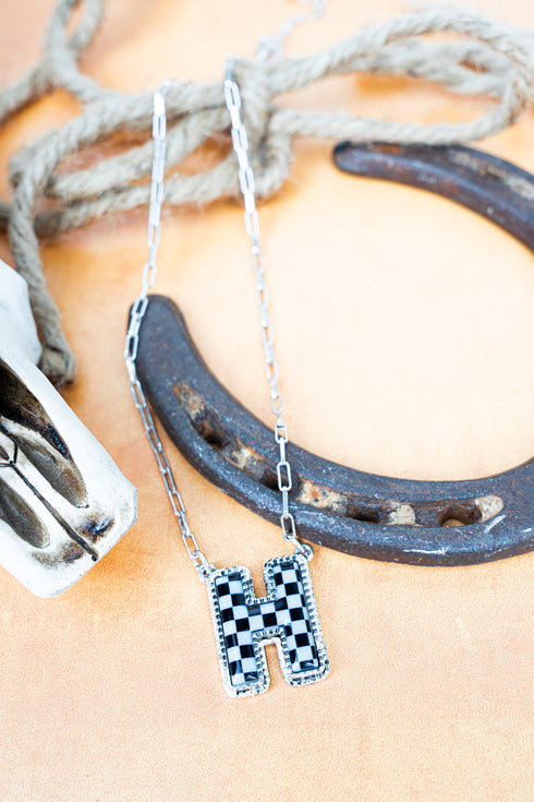 Black & White Checkered 'H' Silvertone Necklace