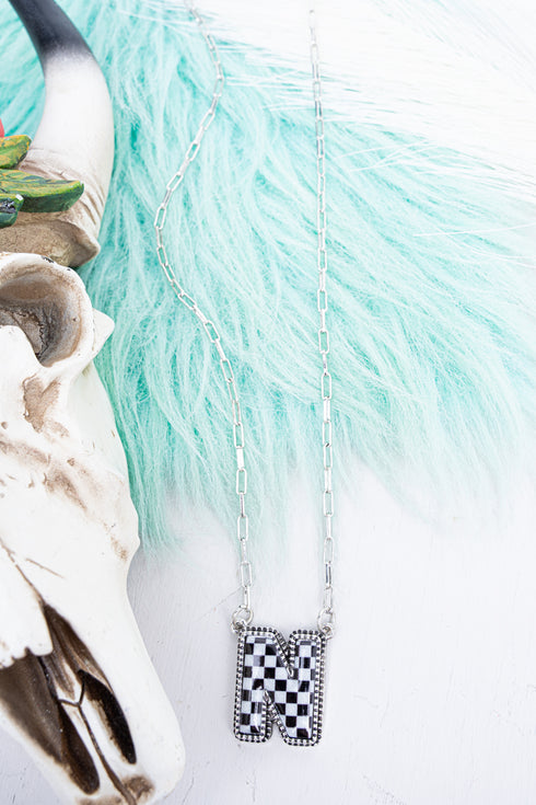 Black & White Checkered 'N' Silvertone Necklace