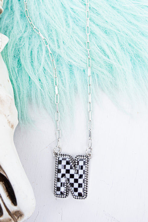 Black & White Checkered 'N' Silvertone Necklace