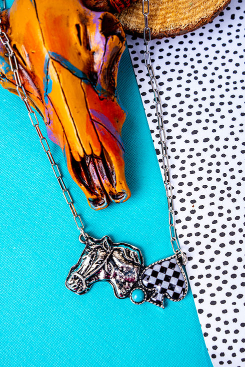 Highland Heights Horse Silvertone Necklace