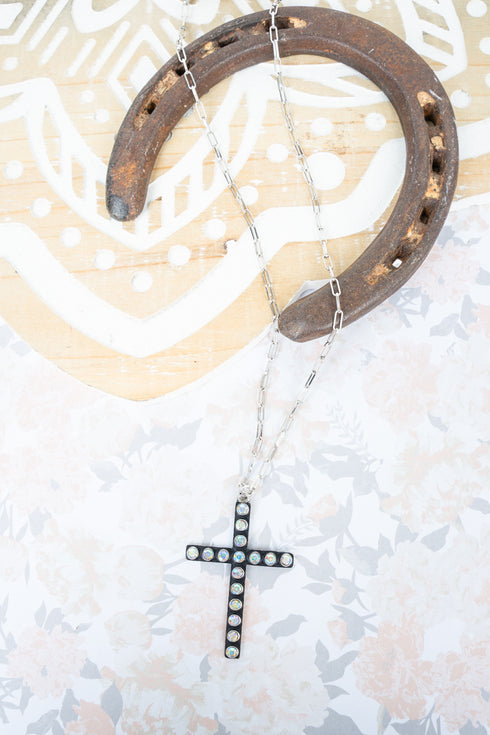 Iridescent Crystal Studded Carmen Cross Necklace