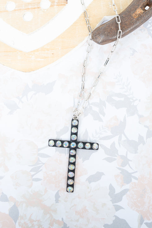 Iridescent Crystal Studded Carmen Cross Necklace