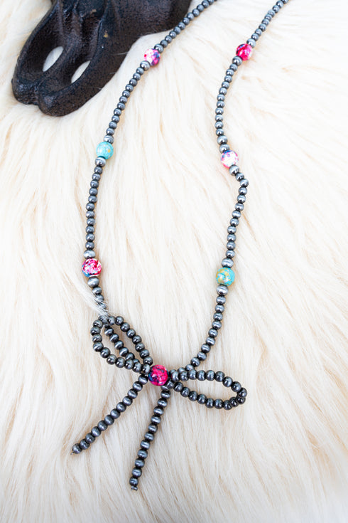 Stonehaven Silver Pearl Bow Necklace