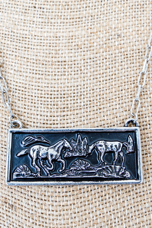 Moonlight Mustangs Silvertone Necklace
