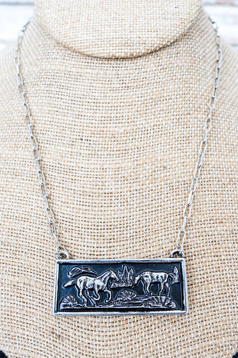 Moonlight Mustangs Silvertone Necklace