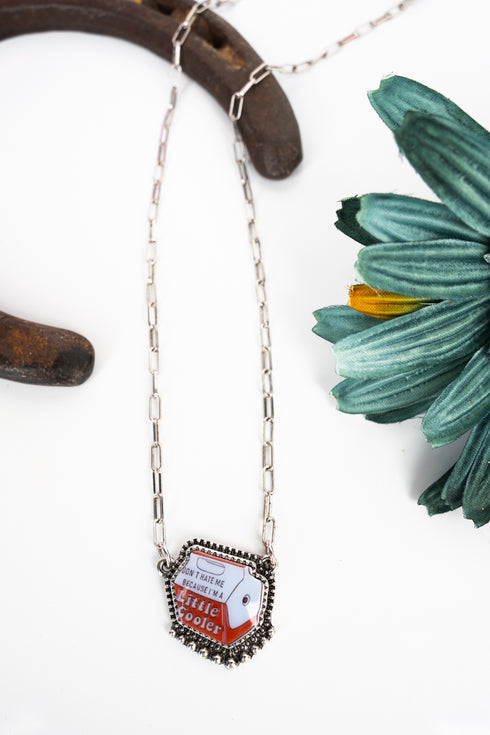 Red & White I'm A Little Cooler Silvertone Necklace