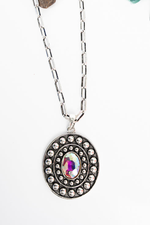 Iridescent Mesa Mirage Silvertone Necklace